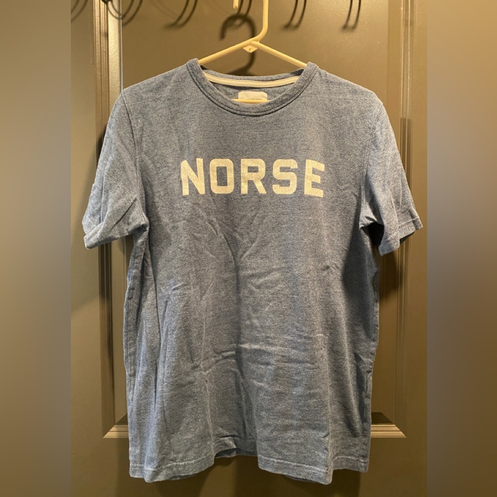 Norse projects logo blue t shirt medium